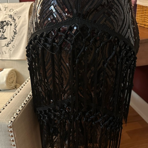 Black Asymmetrical Sequined Sheath Dress - Picture 5 of 7